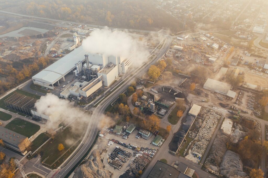 Commercial buildings showing pollution