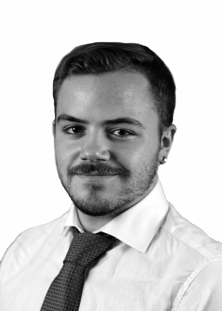 Black and white image of Alasdair Hamilton.